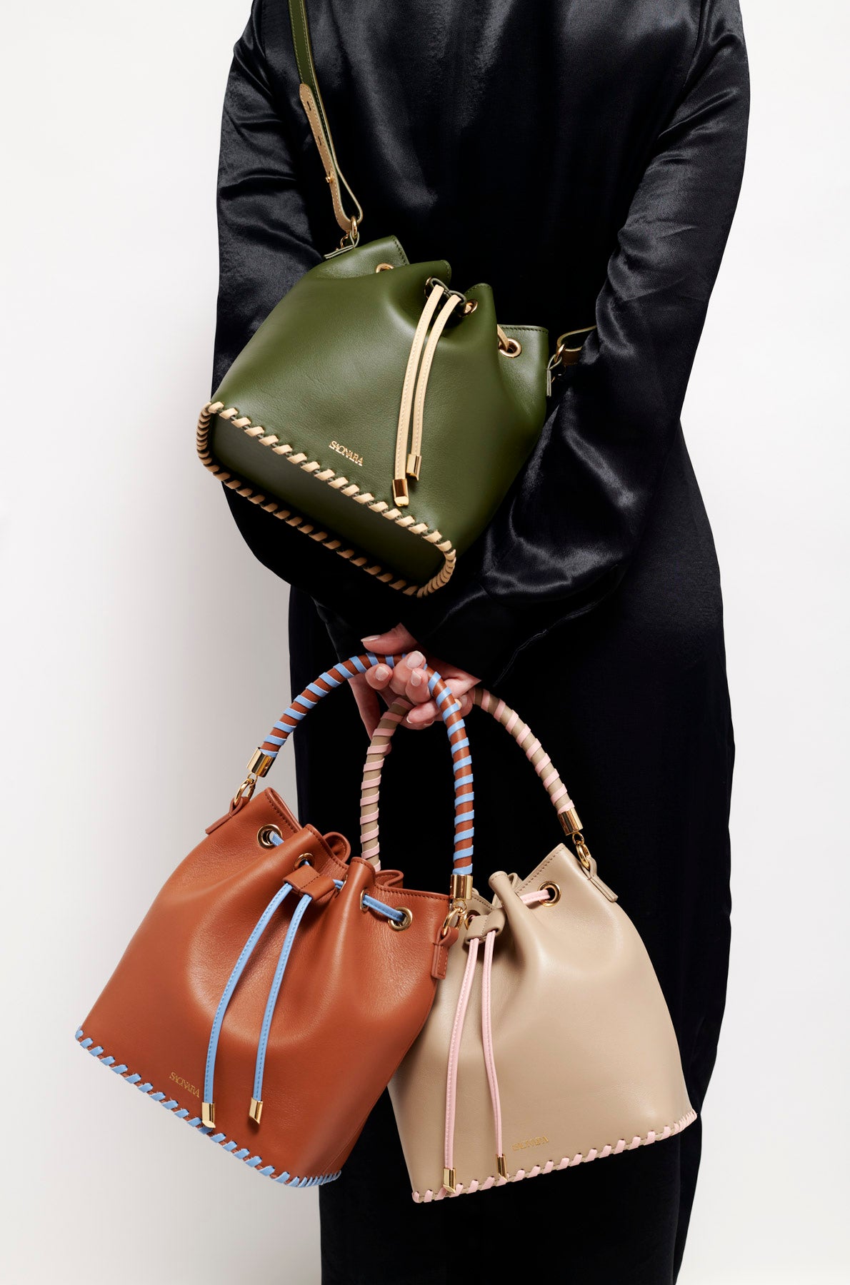 Bucket Bag Caramel/Blue Sky Leather