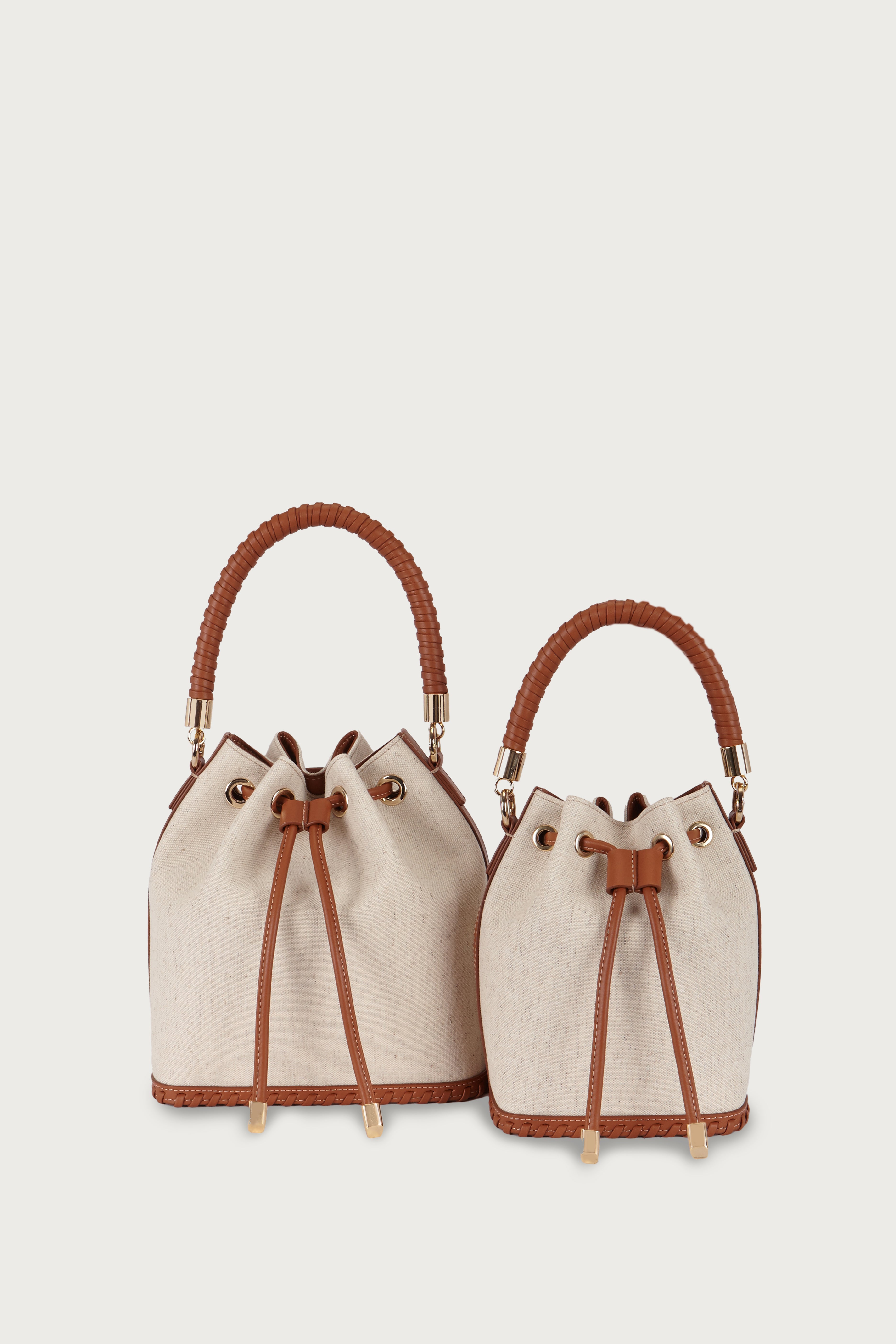 Mini Bucket Bag Linen/Caramel Leather