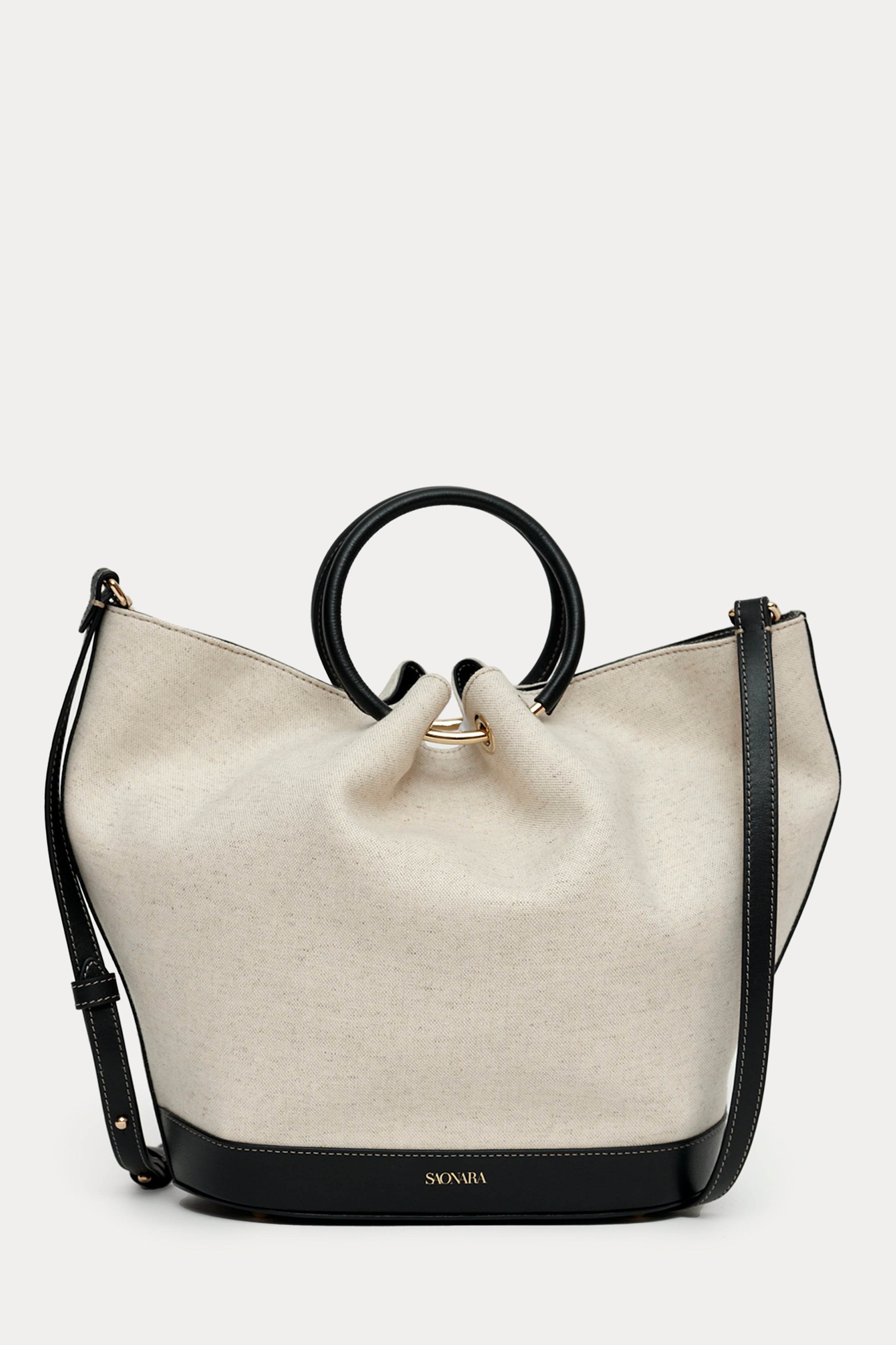 Capazo Bag Linen/Black Leather