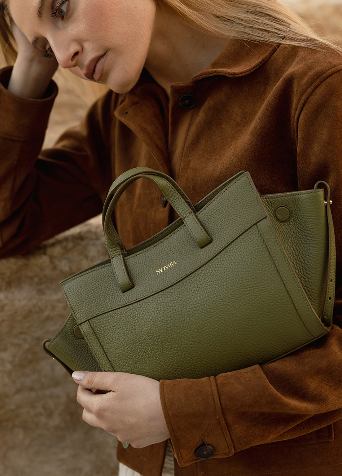 Mini Shopping Bag Khaki Piel