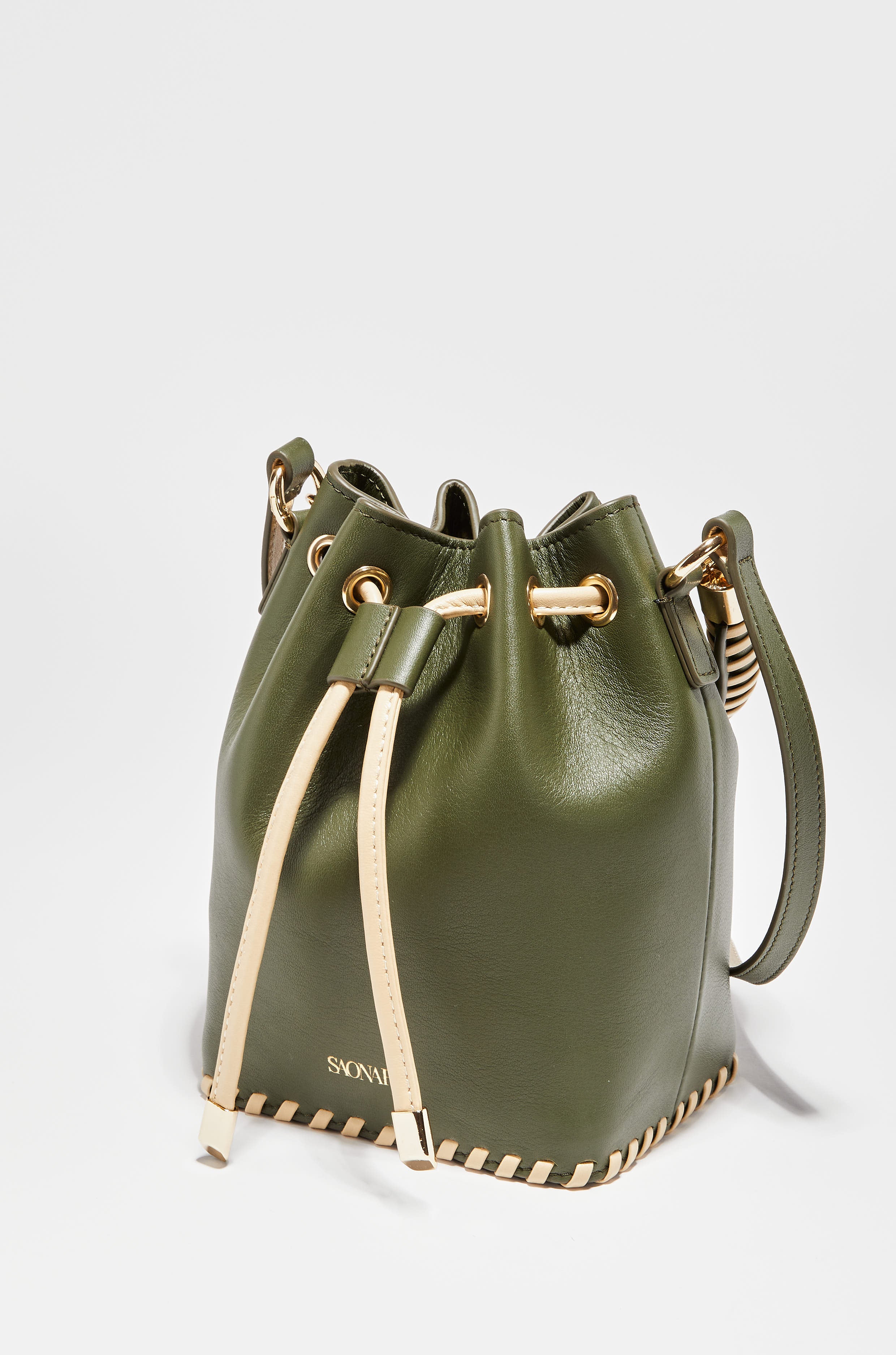 Mini Bucket Bag Army/Cream Piel