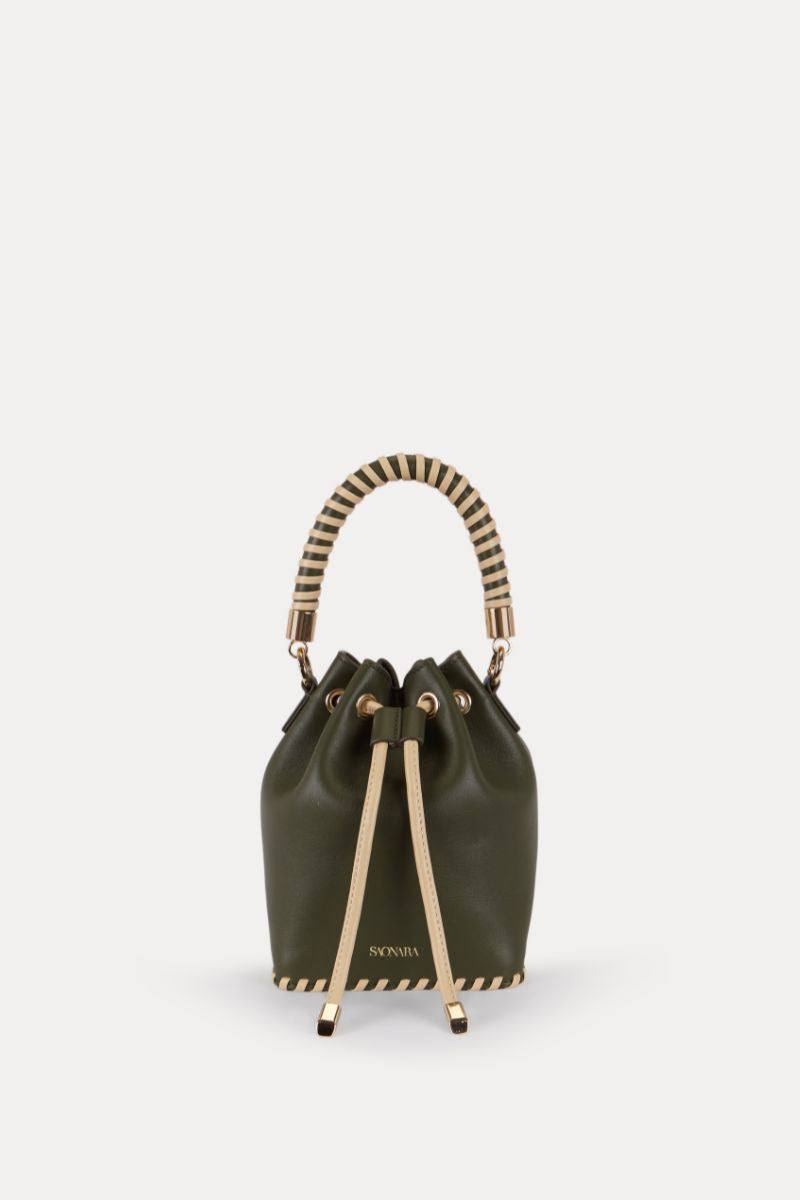 Mini Bucket Bag Army/Cream Leather