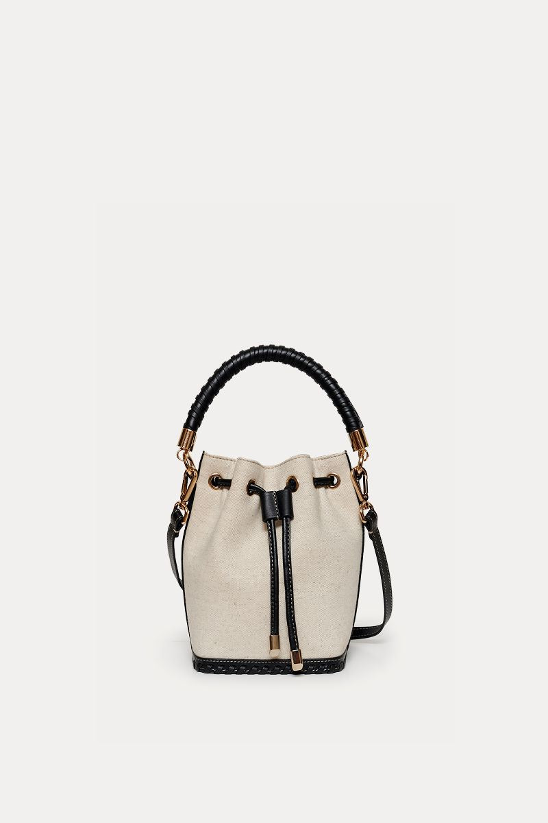 Mini Bucket Bag Linen/Black Leather