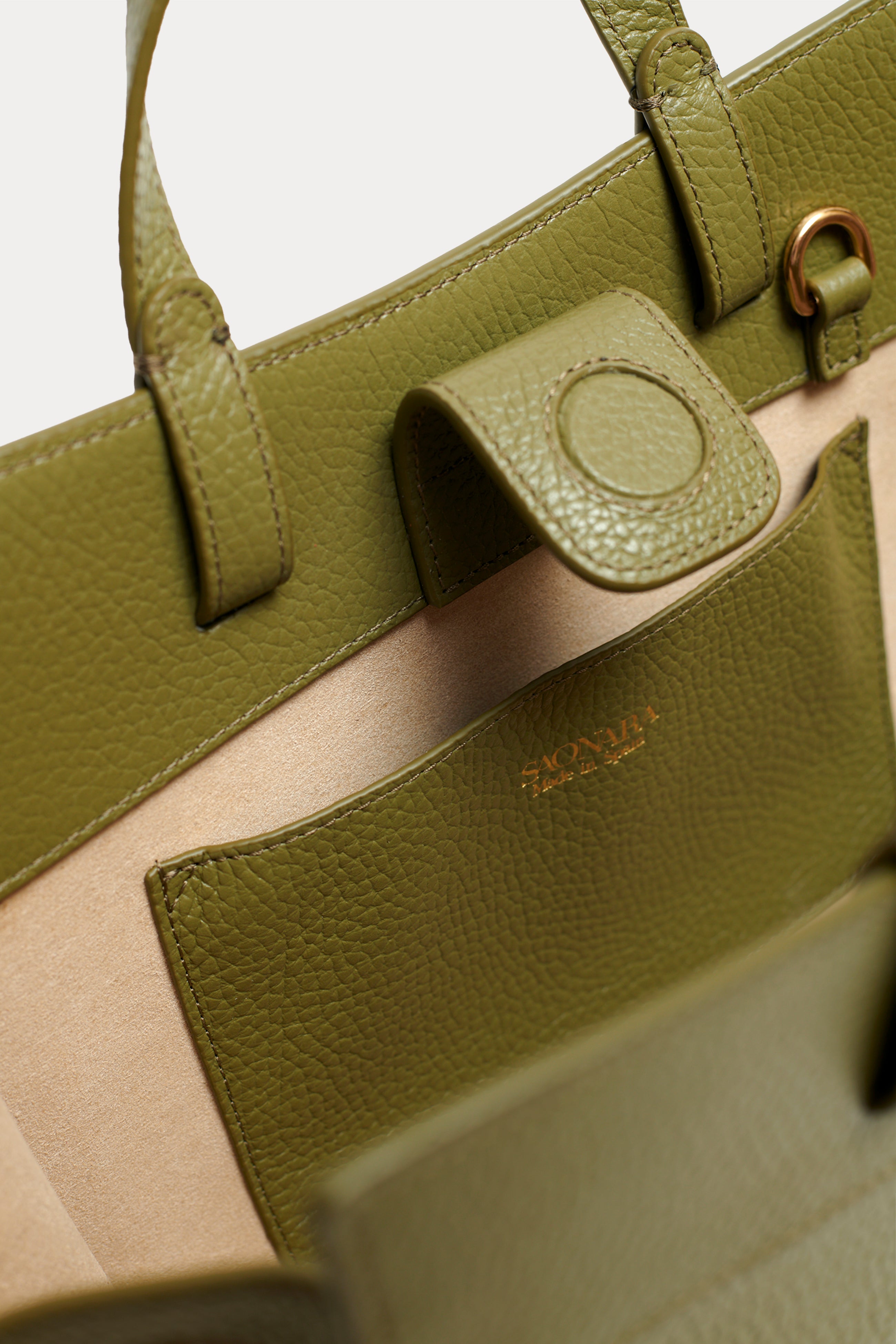 Mini Shopping Bag Khaki Piel
