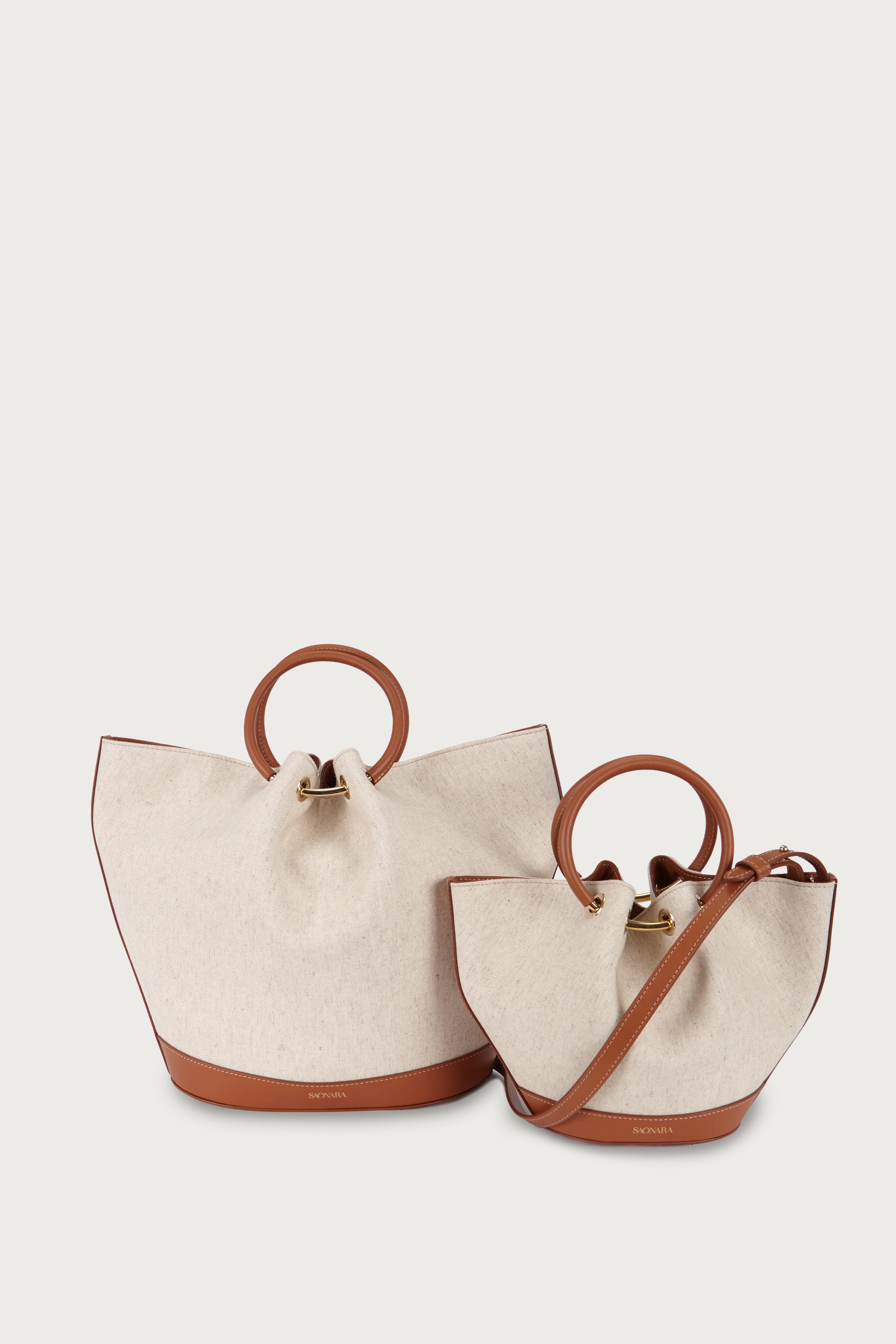 Mini Capazo Bag Linen/Caramel Leather