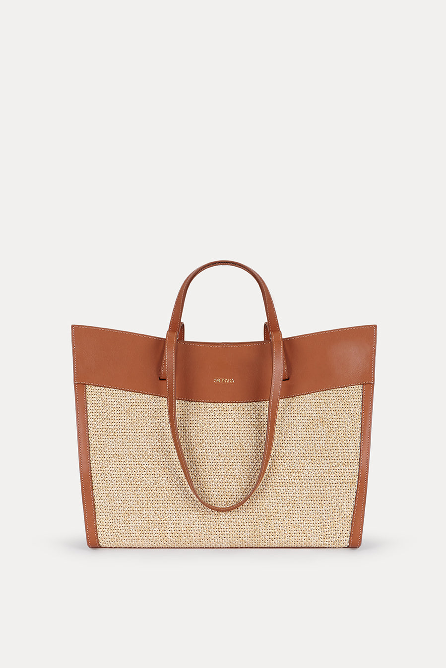 SAONARA SHOPPING BAG RAFIA/CARAMELO PIEL