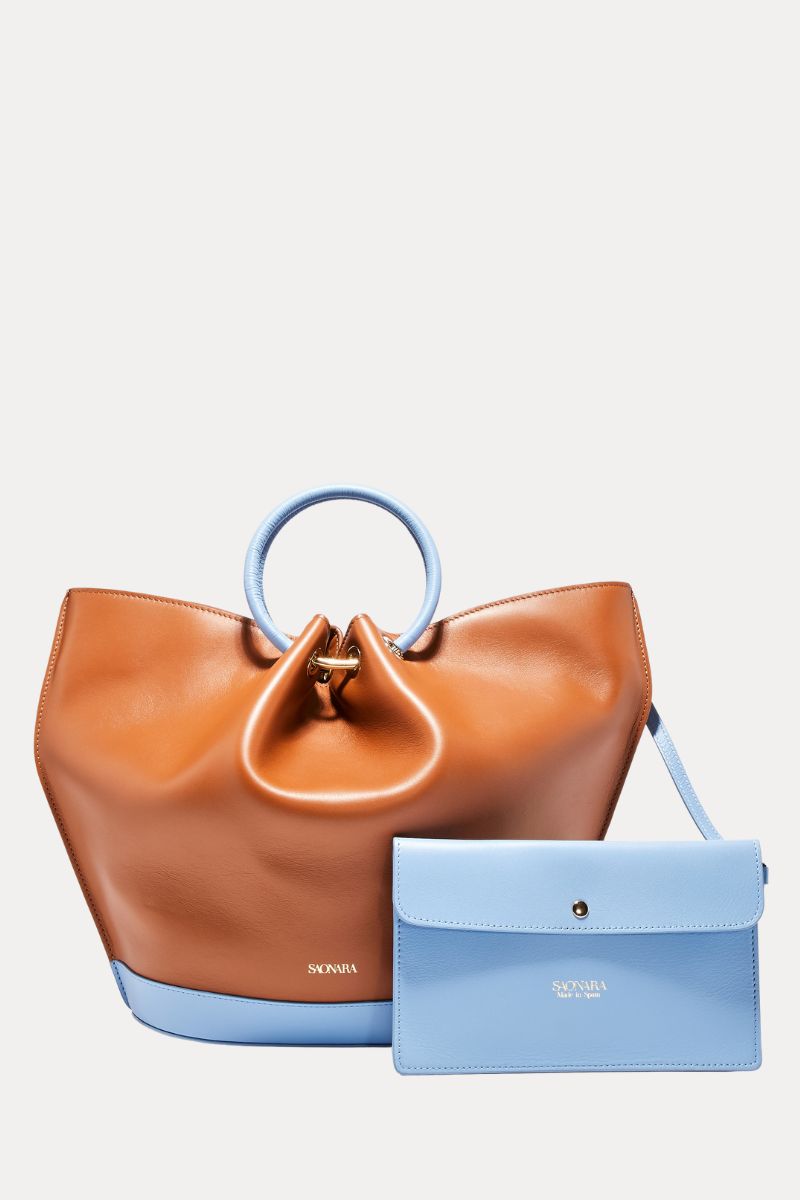 Capazo Bag Caramel/Blue Sky Piel