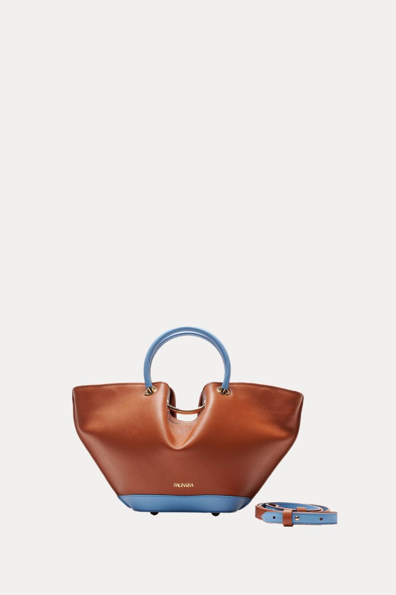 Mini Capazo Bag Caramel/Blue Sky Leather