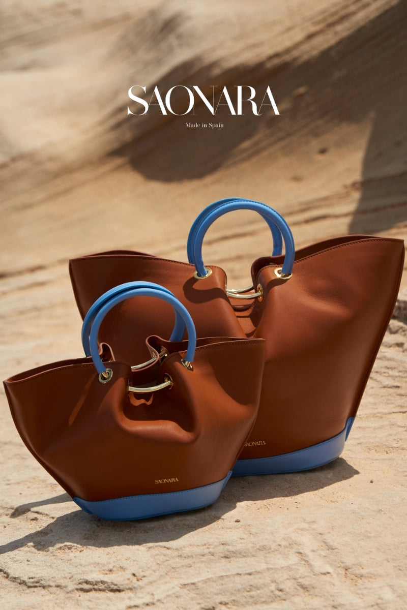 Capazo Bag Caramel/Blue Sky Leather