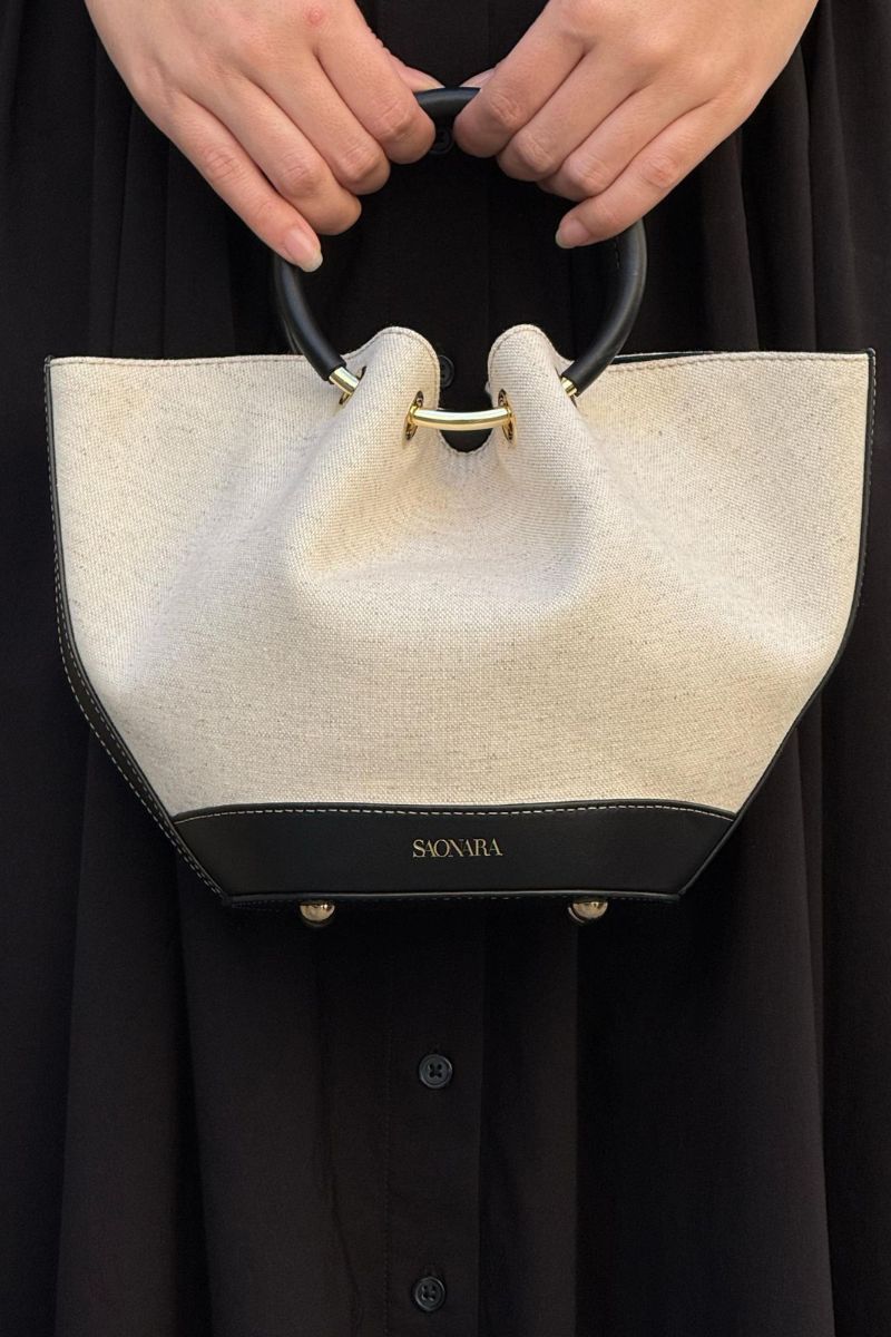 Mini Capazo Bag Lino/Black Piel