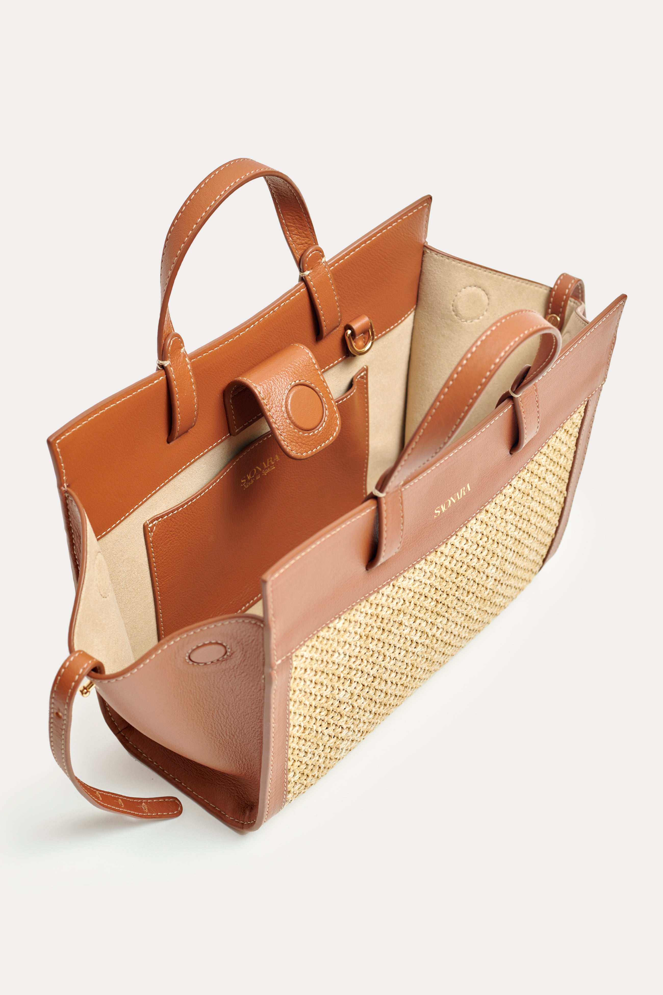 SAONARA MINI SHOPPING BAG RAFIA/CARAMELO PIEL