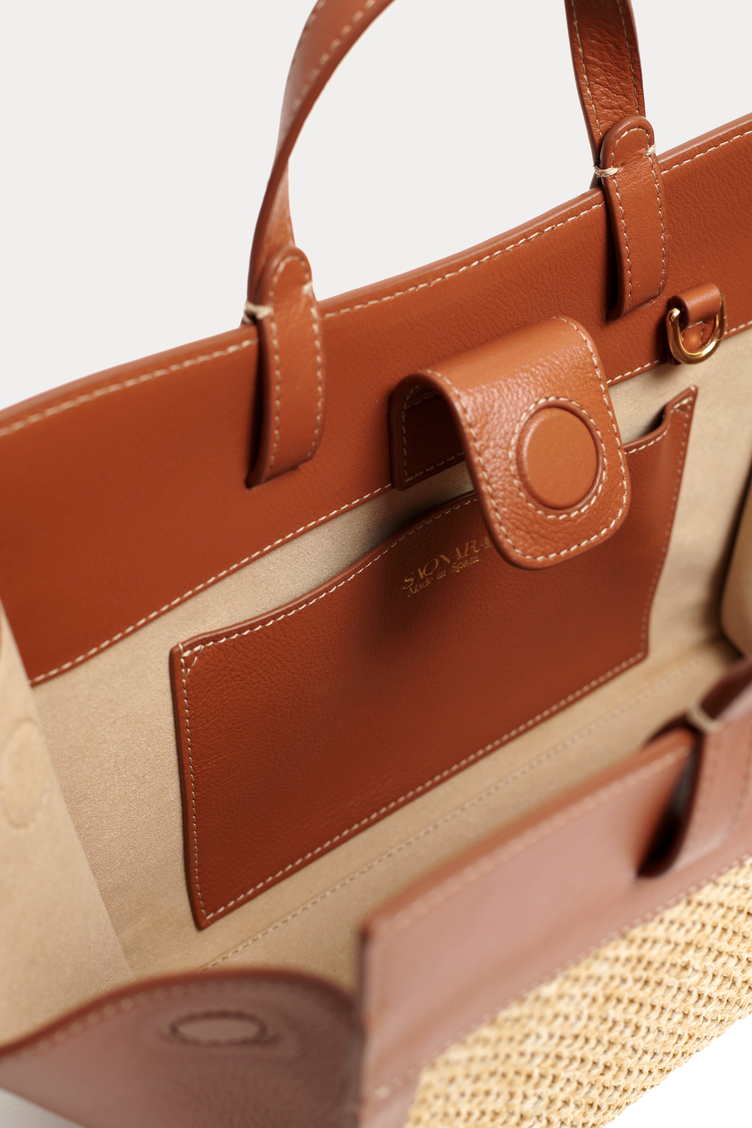 SAONARA MINI SHOPPING BAG RAFIA/CARAMELO PIEL