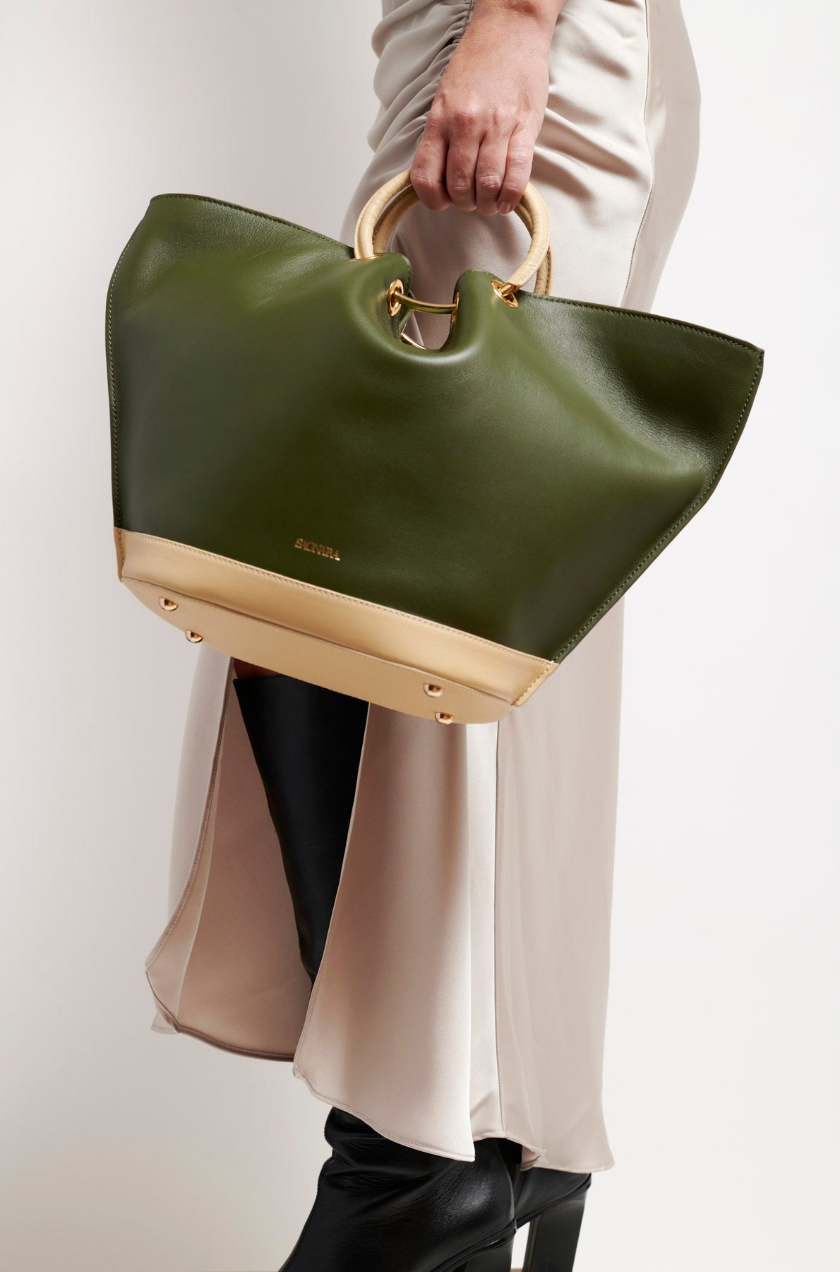 Capazo Bag Army/Cream Piel