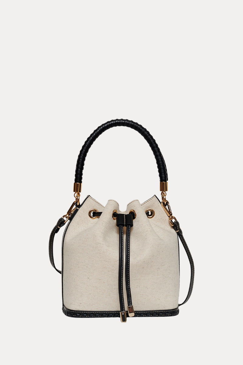 Bucket Bag Linen/Black Leather