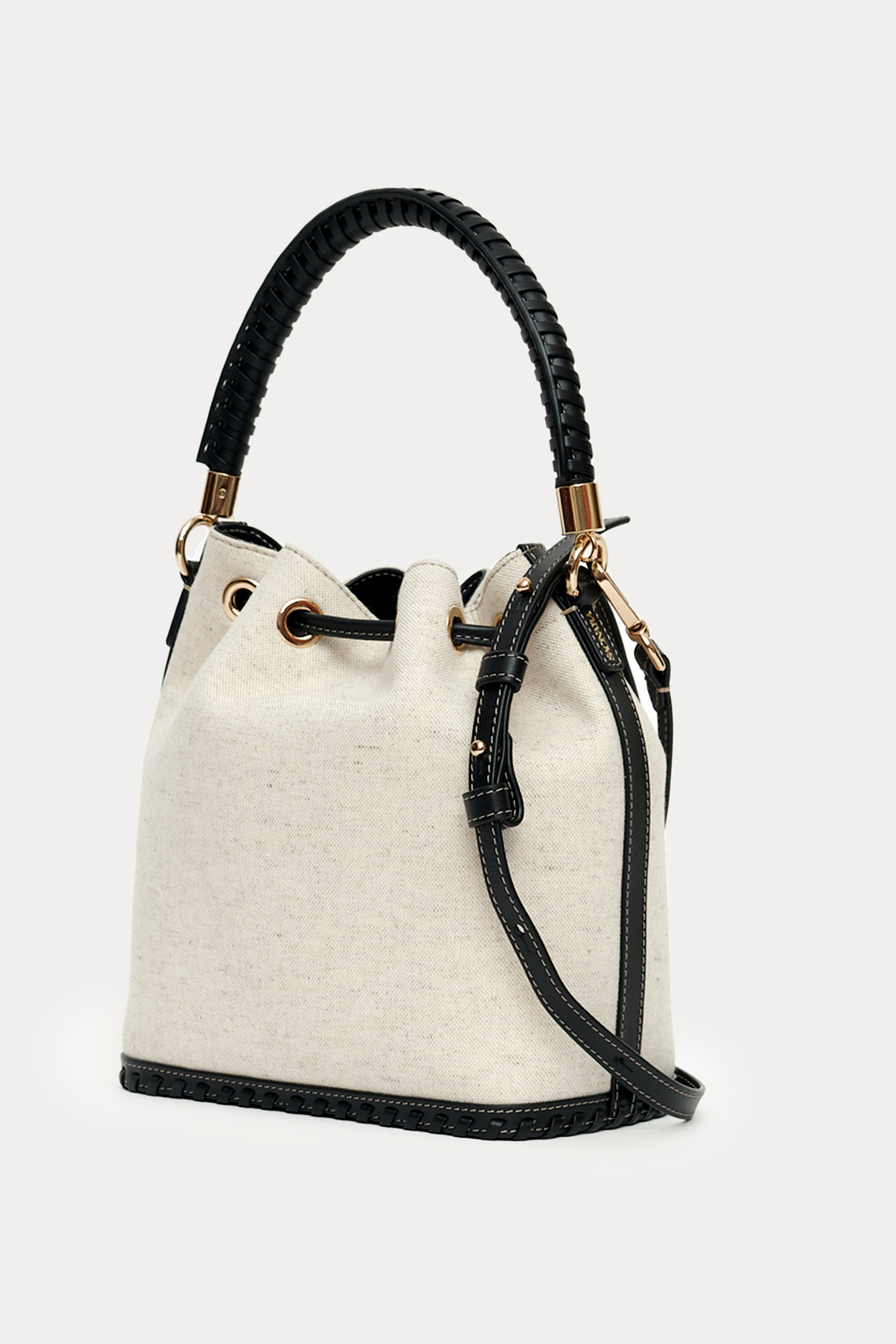 Bucket Bag Linen/Black Leather
