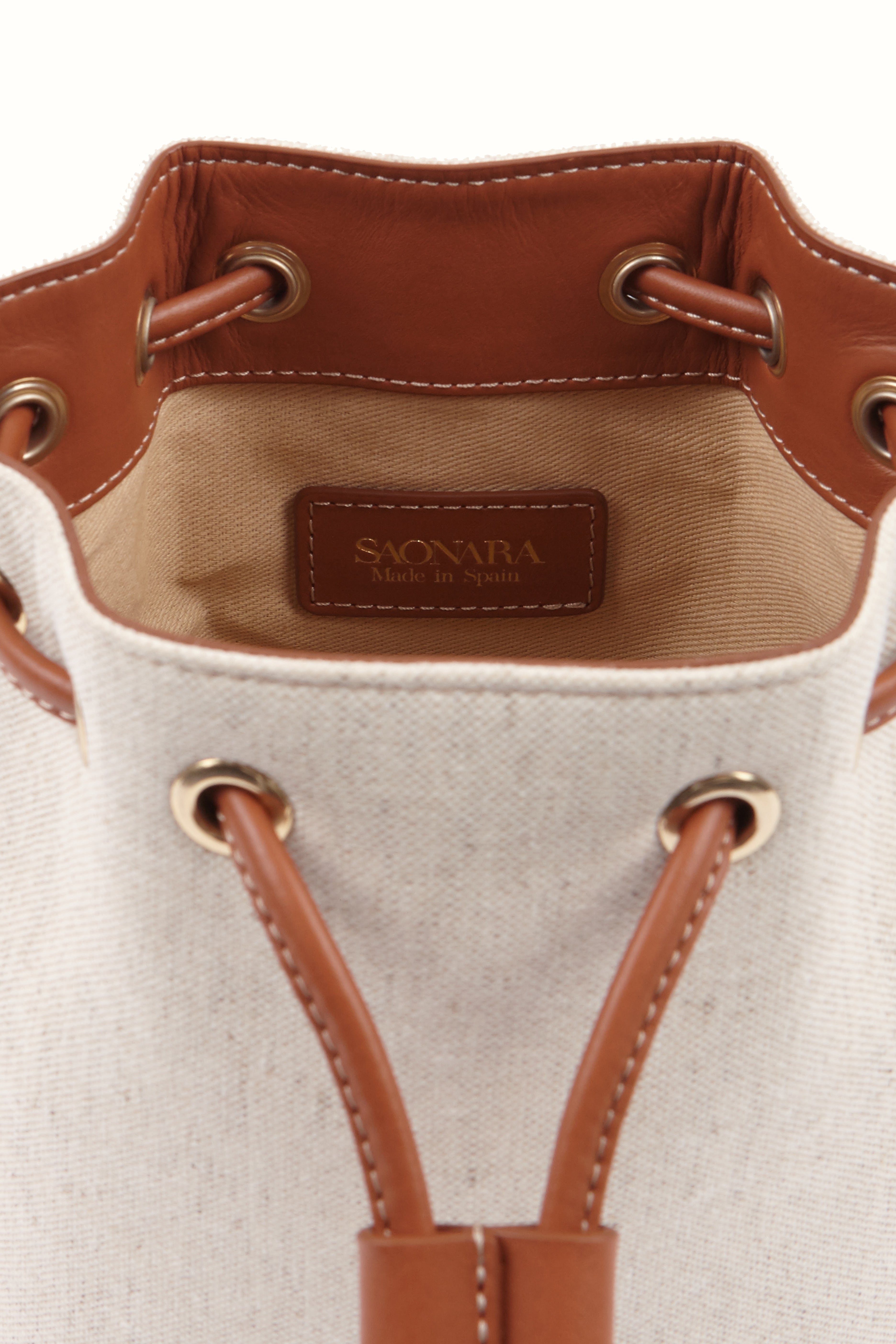 Mini Bucket Bag Linen/Caramel Leather