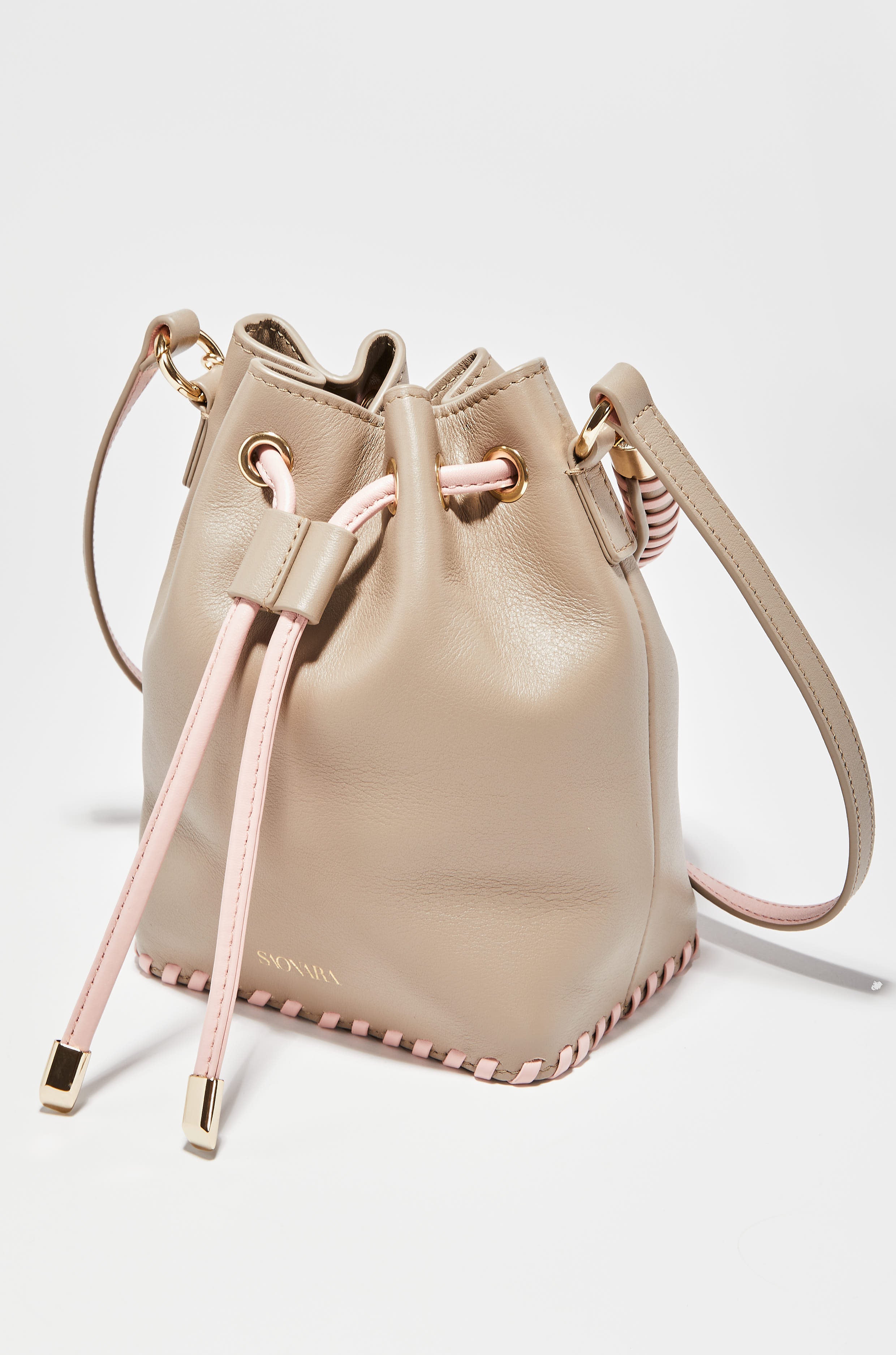 Mini Bucket Bag Taupe/Peony Leather