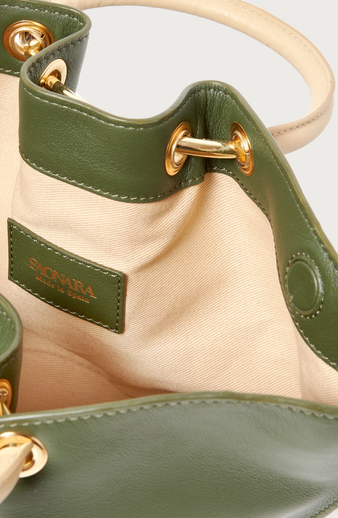 Mini Capazo Bag Army/Cream Leather