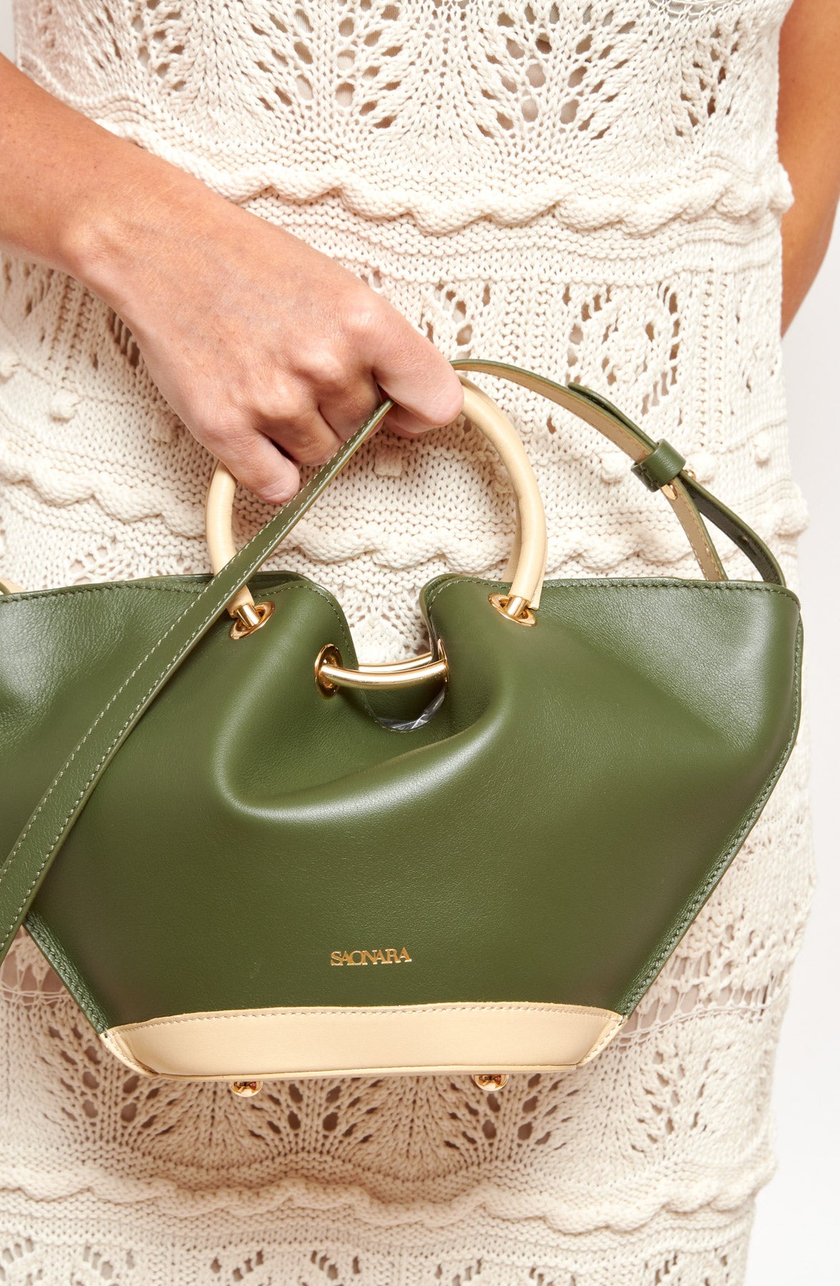 Mini Capazo Bag Army/Cream Leather