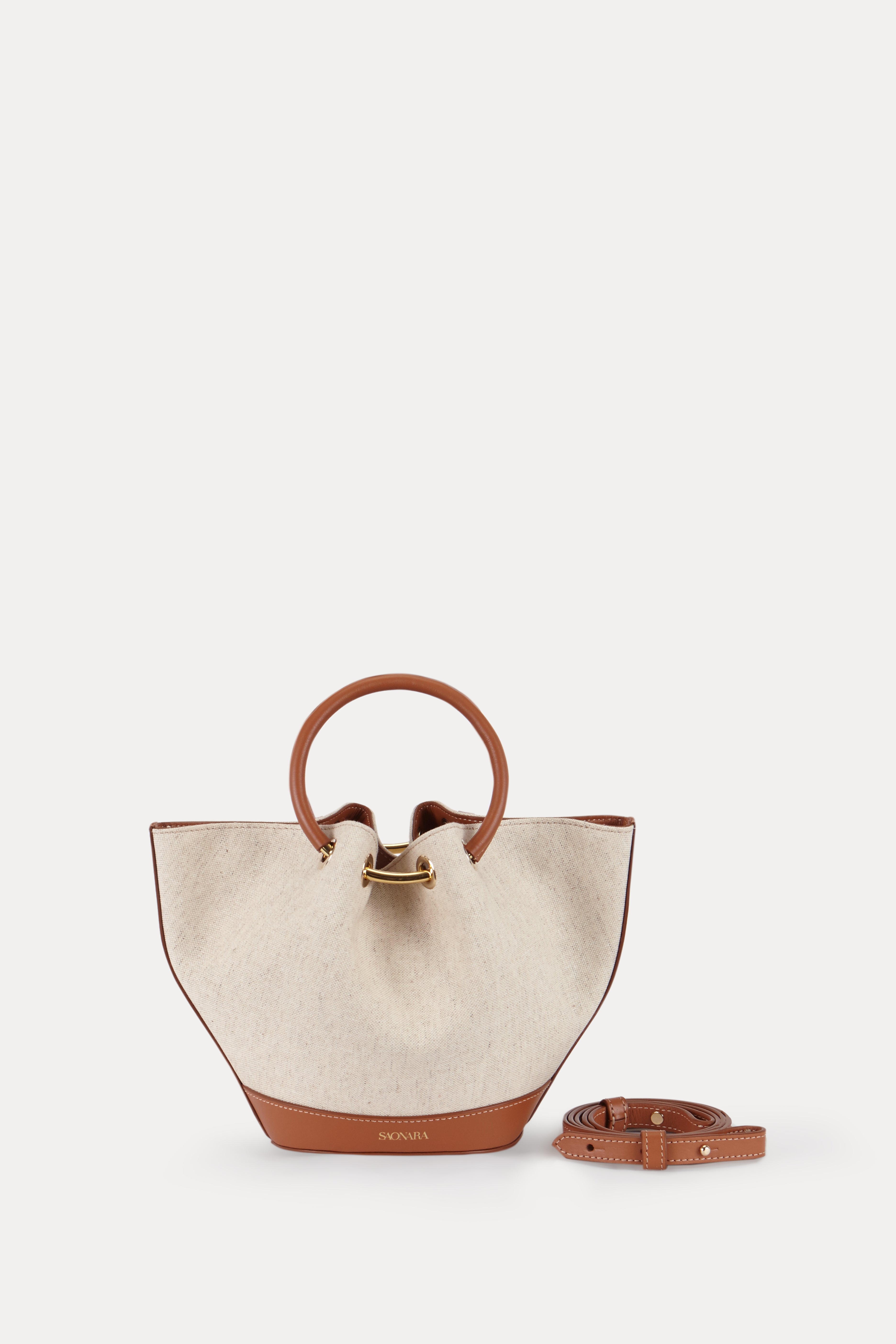 Mini Capazo Bag Linen/Caramel Leather