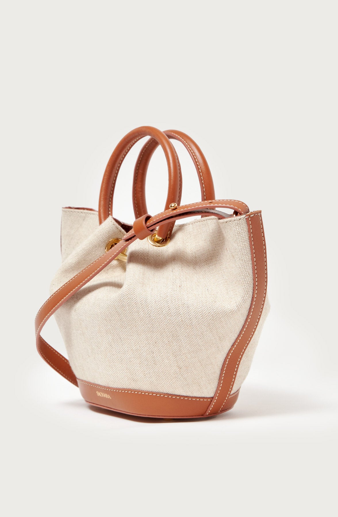 Mini Capazo Bag Linen/Caramel Leather