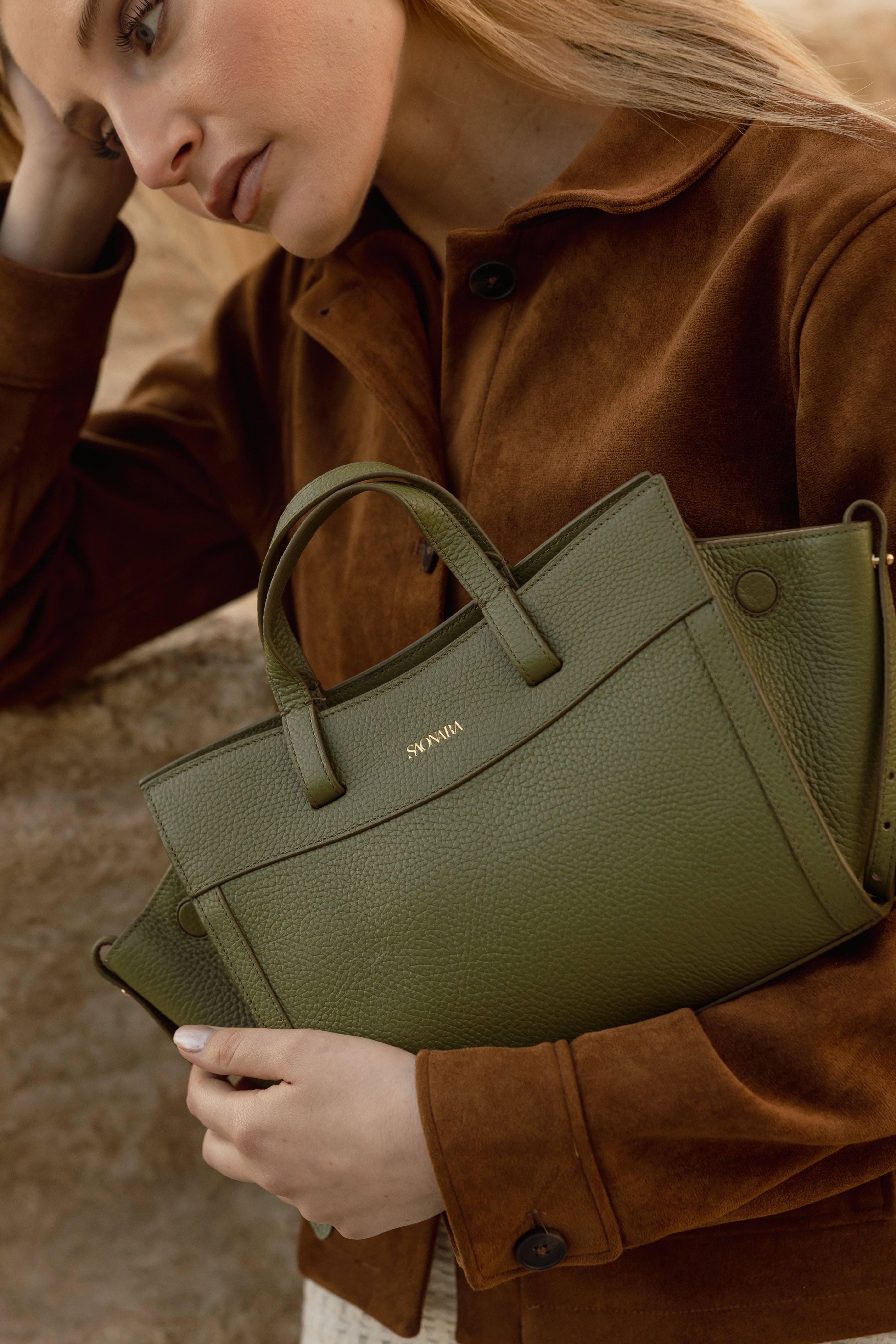 Mini Shopping Bag Khaki Piel