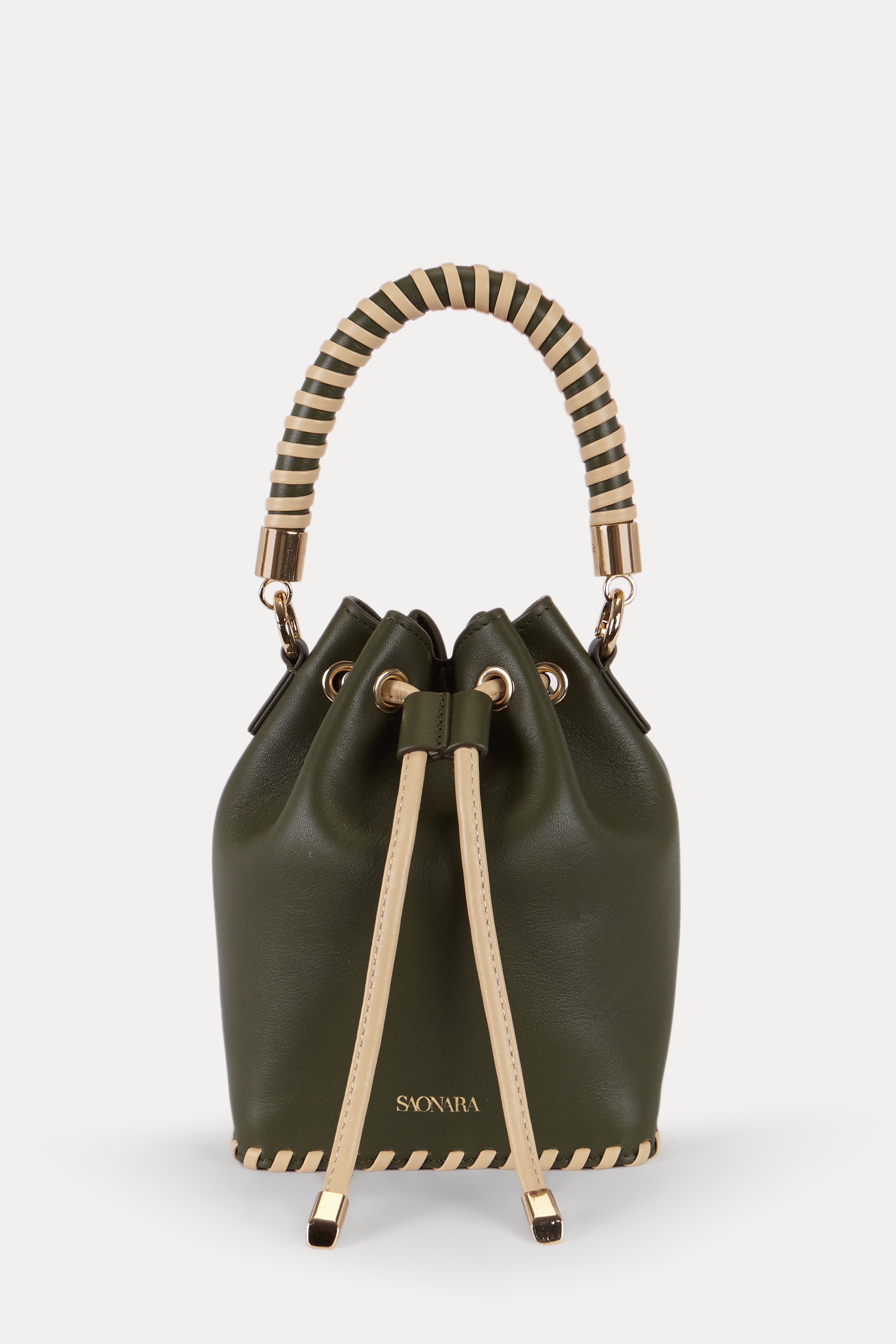 SAONARA MINI BUCKET VERDE ARMY / CREMA PIEL