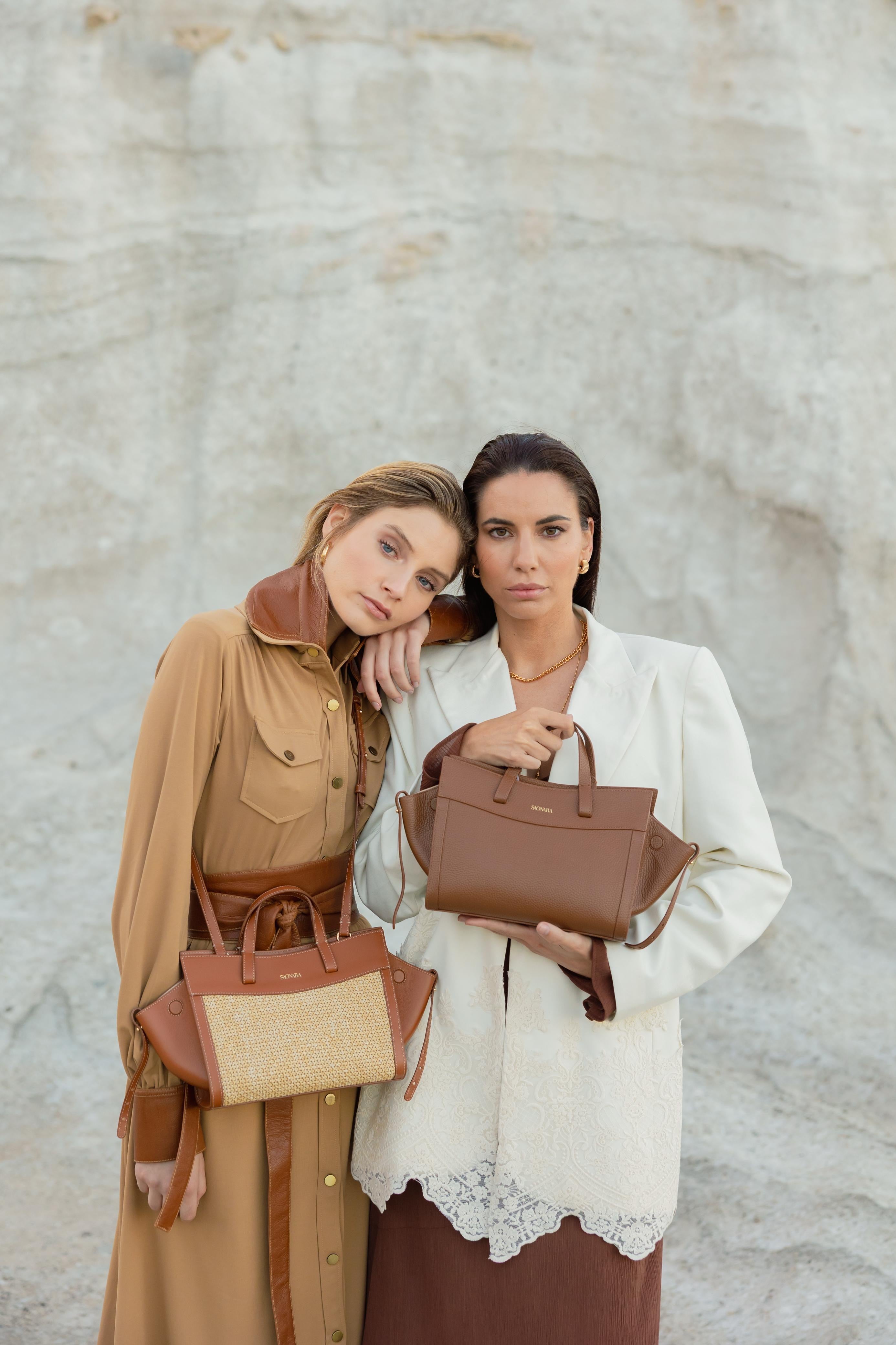 SAONARA MINI SHOPPING BAG RAFIA/CARAMELO PIEL