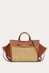 Mini Shopping Bag Raffia/Caramel Leather