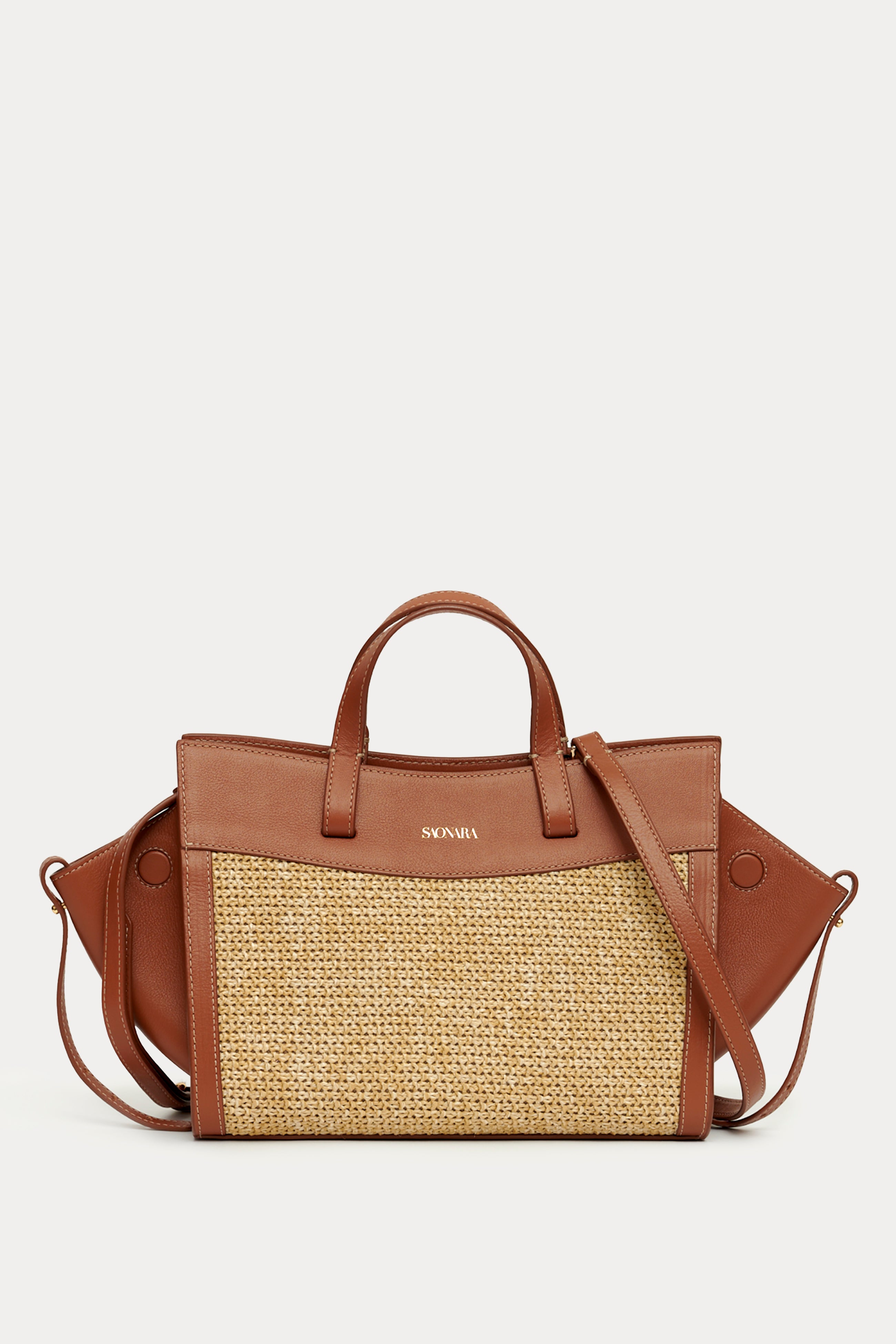 SAONARA MINI SHOPPING BAG RAFIA/CARAMELO PIEL